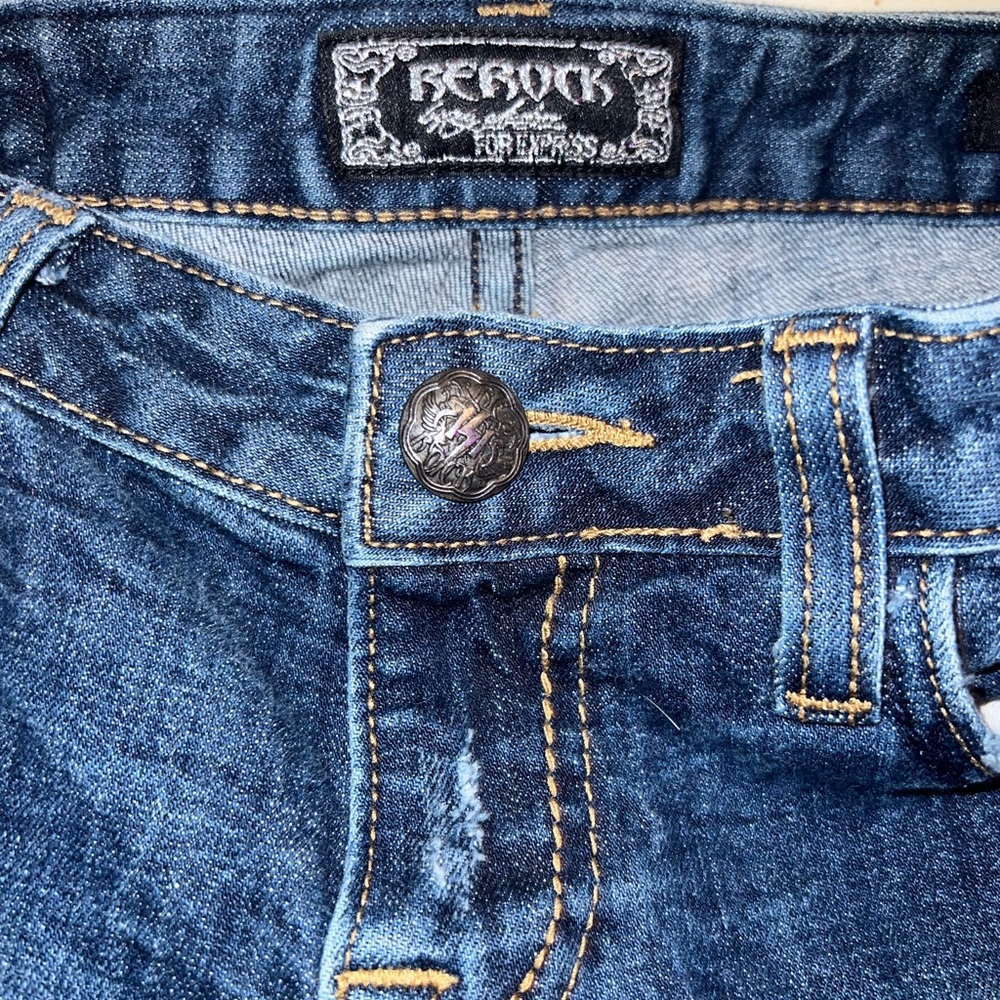 Re Rock for Express ultra low rise skinny jeans with distress.